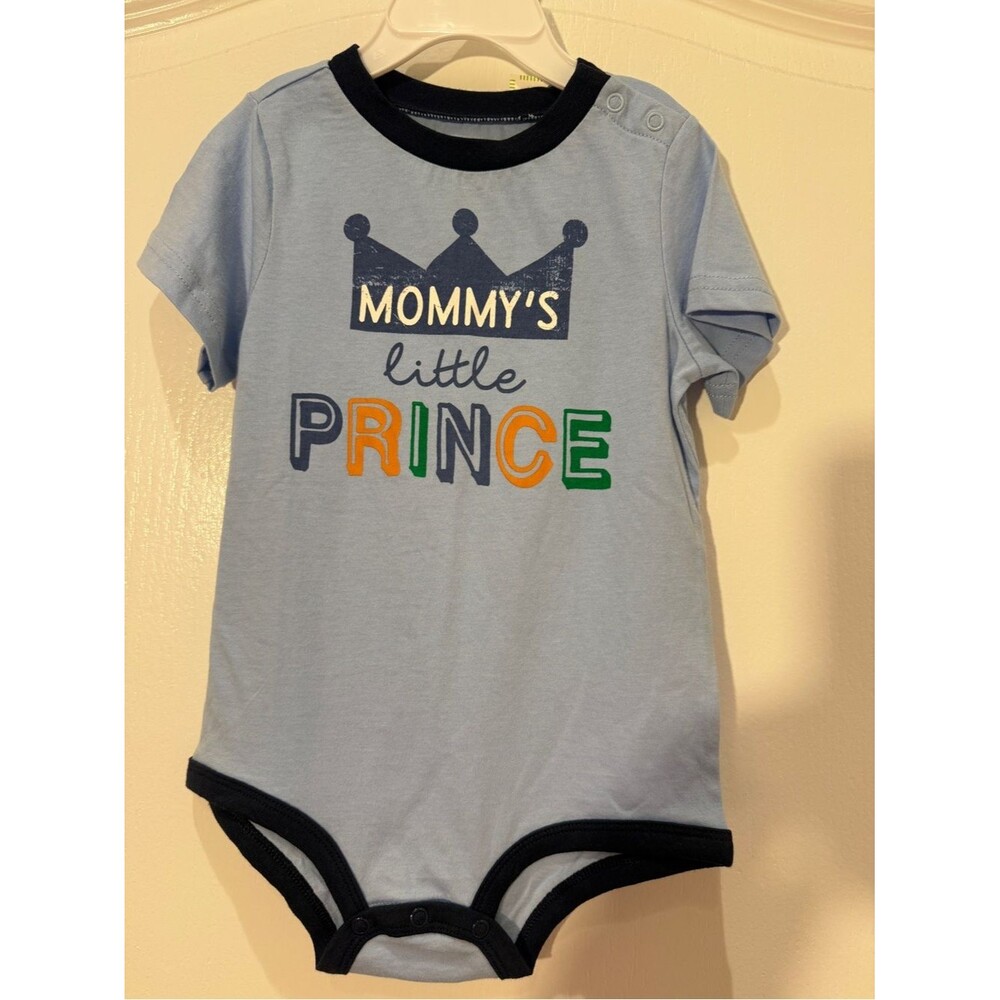First Impressions Light Blue 'Mommy's Little Prince' One-Piece w/ Navy Trim 24m